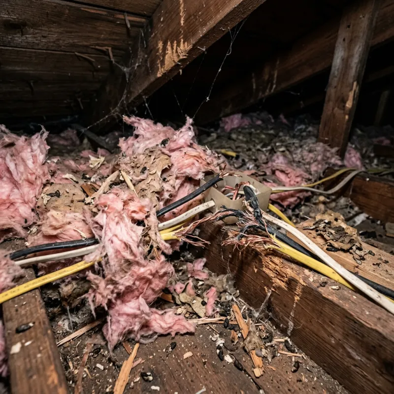 Contaminated ceiling insulation being assessed in a Fitzroy roof space