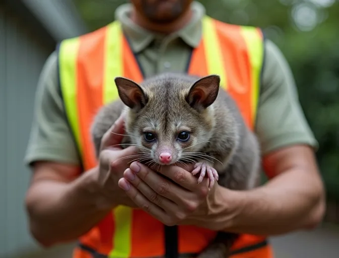 Animal handler safely recovering a deceased possum in Fitzroy